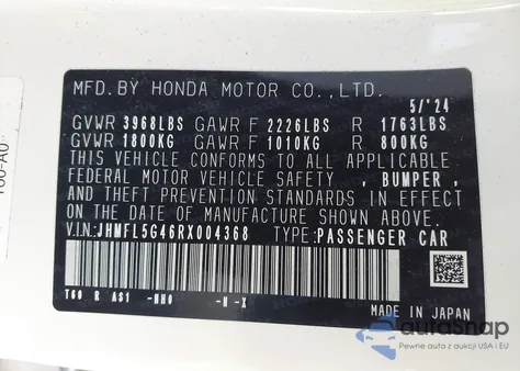 2024 Honda Civic Type R z USA, uszkodzony, nr VIN JHMFL5G46RX004368